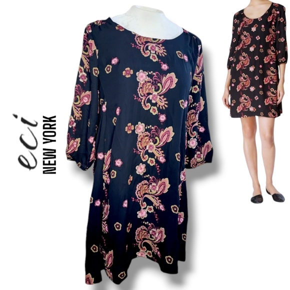 ECI Embroidered Floral Casual Dress, Size L – Multi Color, Open Back Detail - Picture 1 of 11